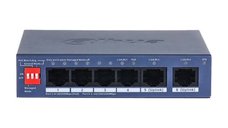 Dahua CS4006-4ET2GT-36 6-Port Cloud Managed Desktop Switch with 4-Port PoE (4X RJ-45 10/100 Mbps PoE ports), 2 x 10/100/1000 Mbps (uplink), 36W PoE switch (DH-CS4006-4ET2GT-36)