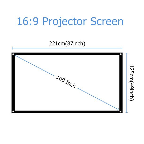 100" Manual Pull Down Projector Screen 16:9 Widescreen (221 x 125cm)