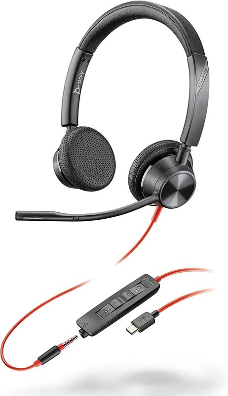 Plantronics Blackwire 3325 Wired Stereo Headset with Boom Mic (Poly) Connect to PC/Mac via USB-A or mobile/tablet via 3.5 mm Connector