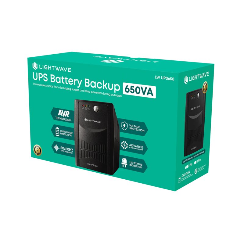 LightWave 650VA UPS 360W 3 PIN UPS Power Backup