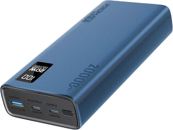 Promate Bolt-20 PD 20W 20000mAh Power Bank with 20W PD Dual USB-C and 22.5W USB-A Ports