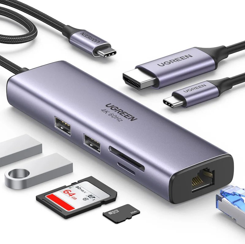UGREEN CM512 7-in-1 USB-C Docking Station – 4K HDMI, Gigabit Ethernet, SD/TF & 100W PD