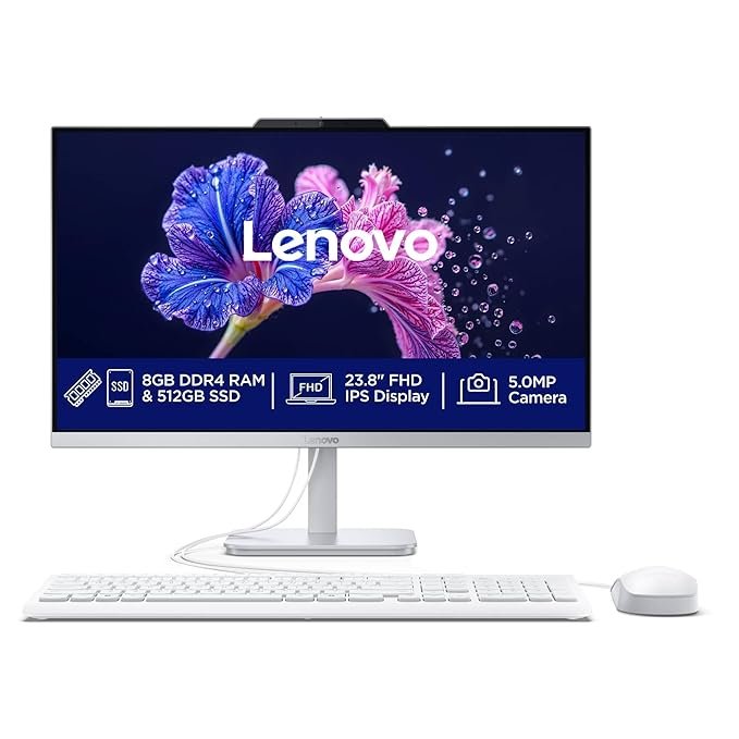 Lenovo A100 All-In-One Desktop Intel Core i3-N305 8GB RAM 512GB SSD 23.8" FHD 3-Side Edgeless IPS Display Integrated Intel UHD Graphics Windows 11 Home Plus USB Calliope Keyboard & Mouse 1 Year Manufacturer Warranty