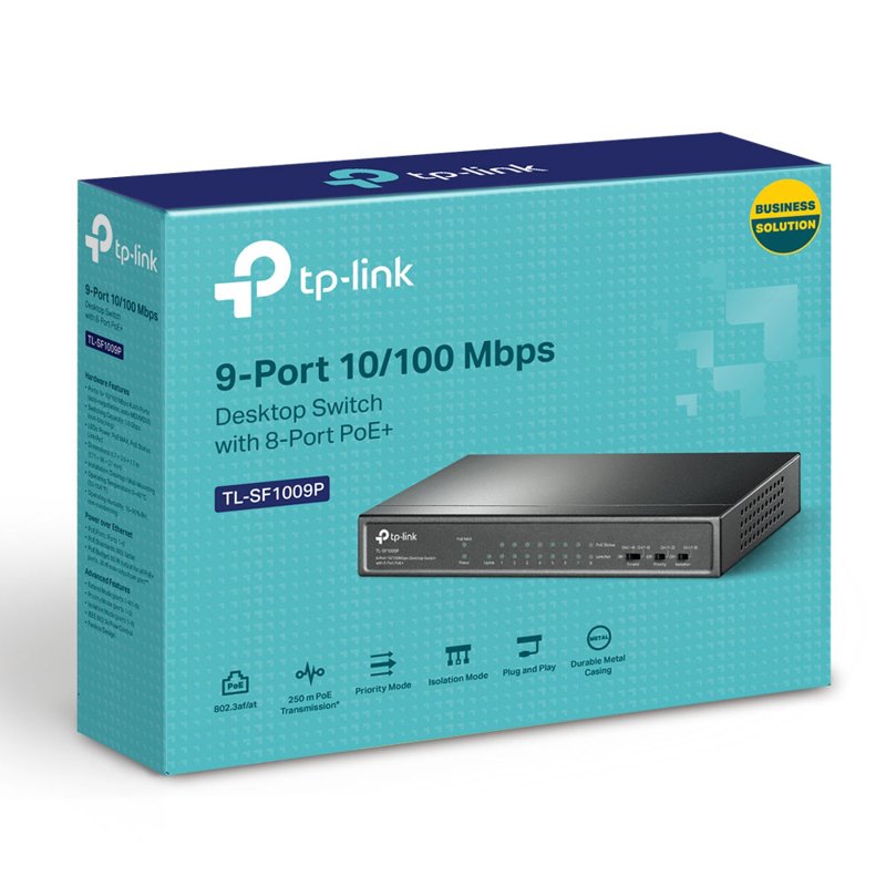 TP-Link 9-Port 10/100Mbps Desktop Switch with 8-Port PoE+ - TL-SF1009P