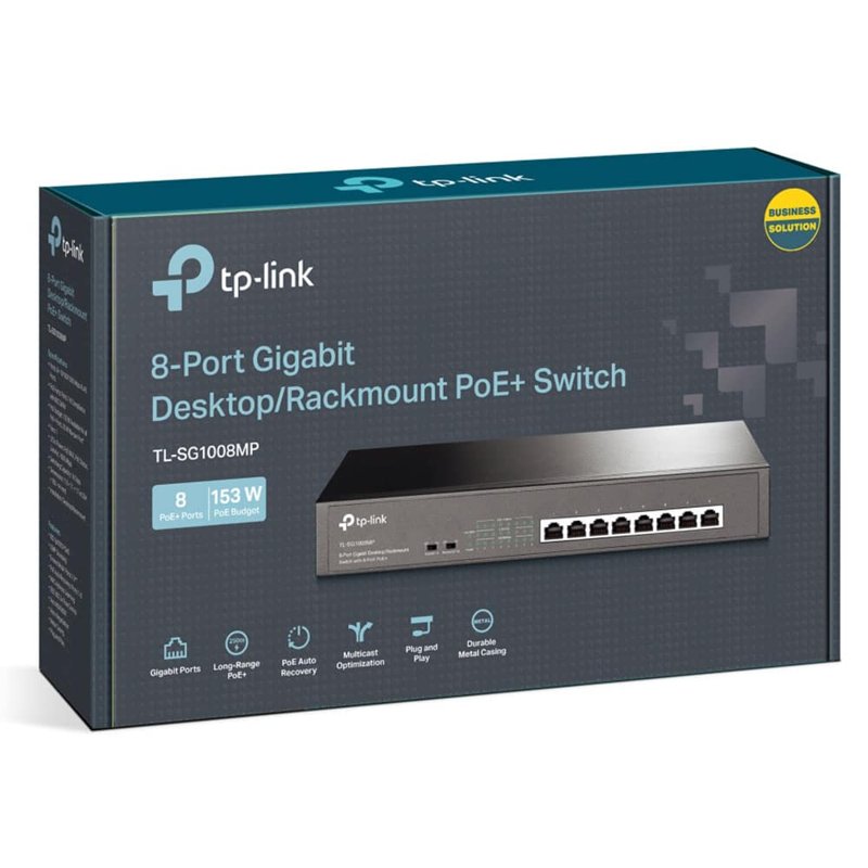 TP-Link 8-Port 10/100/1000Mbps Gigabit Desktop/Rackmount Switch with 8-Port PoE+ - TL-SG1008MP