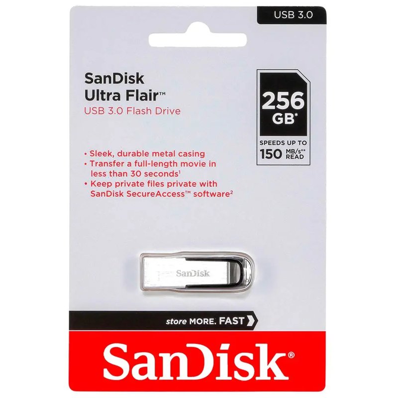 SanDisk Ultra Flair 256GB USB 3.0 Flash Drive Up To 150MBPs