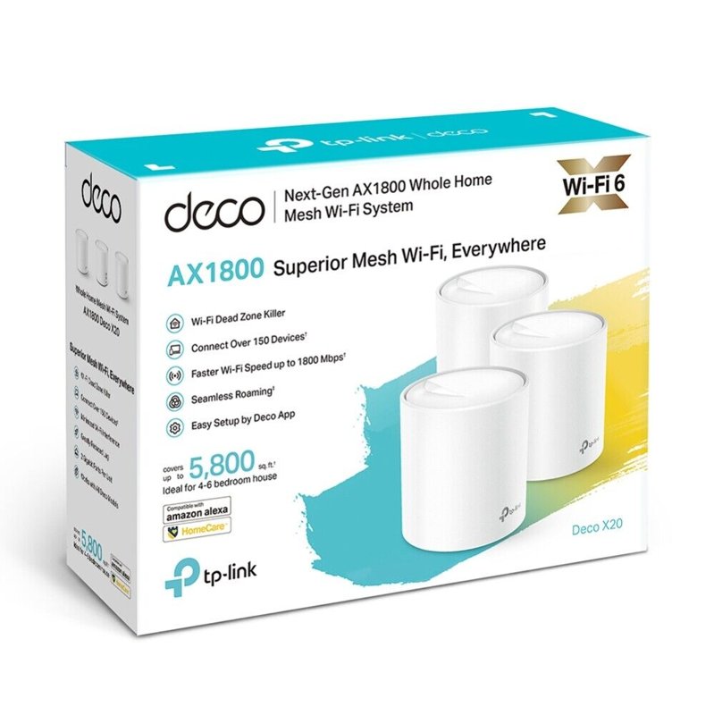 TP-Link Deco X20 AX1800 Whole Home Mesh WiFi 6 System (3 Pack) - TL-DECO X20-3