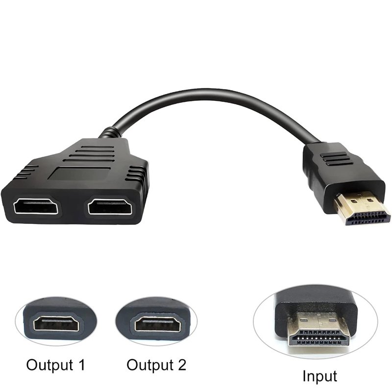HDMI Splitter Cable 1 Male To Dual Female HDMI Y Splitter 1080P HD HDMI Port Male to 2 Female 1 In 2 Out Splitter Cable Adapter