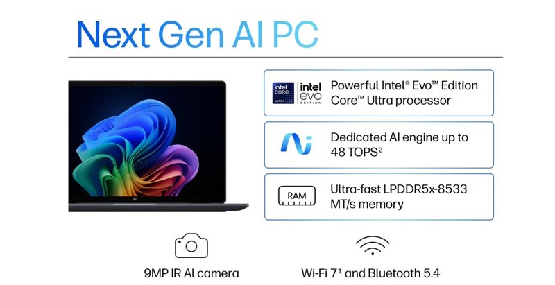 HP OmniBook Ultra Flip 14fh0xxx Next Gen AI Laptop Intel Core Ultra 7 256V Up to 4.8GHz 16GB LPDDR5x RAM 512GB PCIe NVMe M.2 SSD 14" Touchscreen Display  Intel Arc Graphics 9MP IR AI Camera Windows 11 Home Poly Studio with Dual Speakers