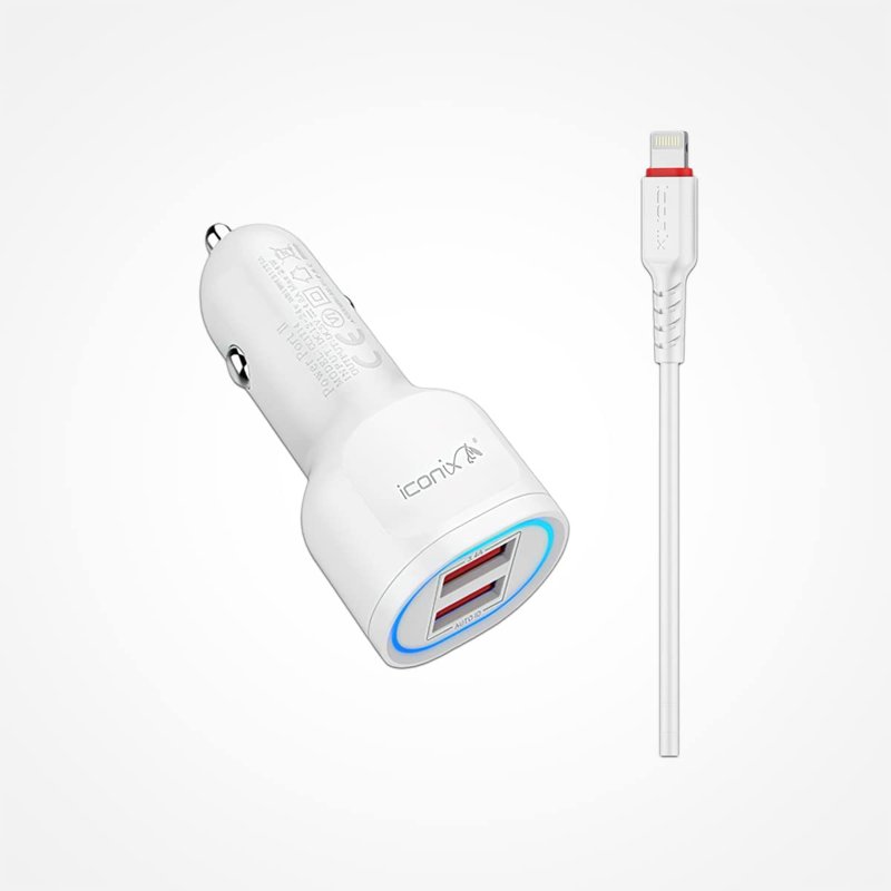 Iconix Car Charger 3.4MAH 2 USB Plus Lightning Cable For iPhone IC-CC1714
