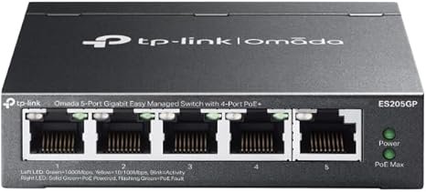 TP-Link TL-ES205GP Omada 5-Port Gigabit Easy Managed Switch  4-Port PoE+ Compliant (65W) Up to 250m PoE Distance