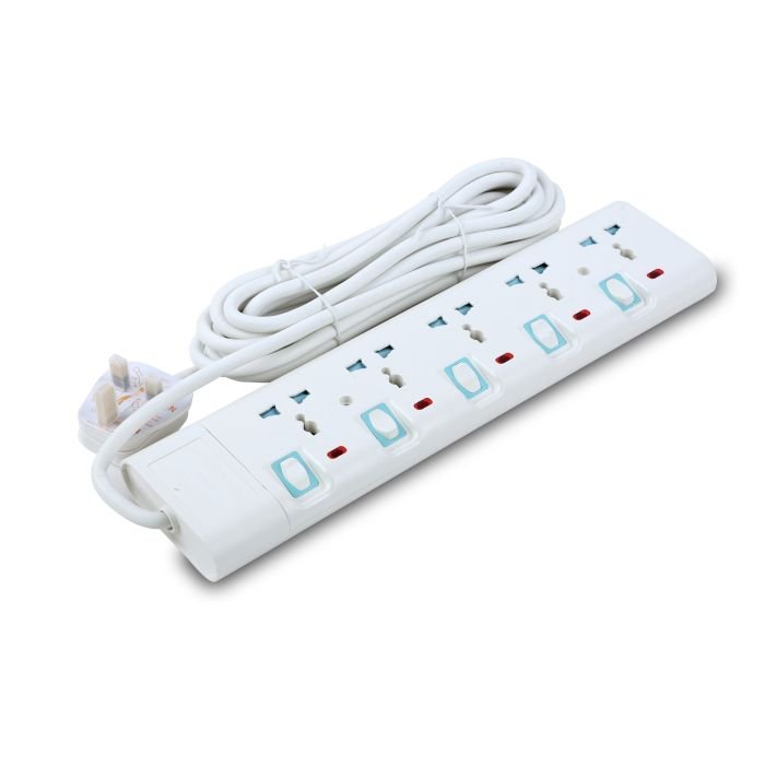 S-Tek 5 Way Surge Protector Extension Socket