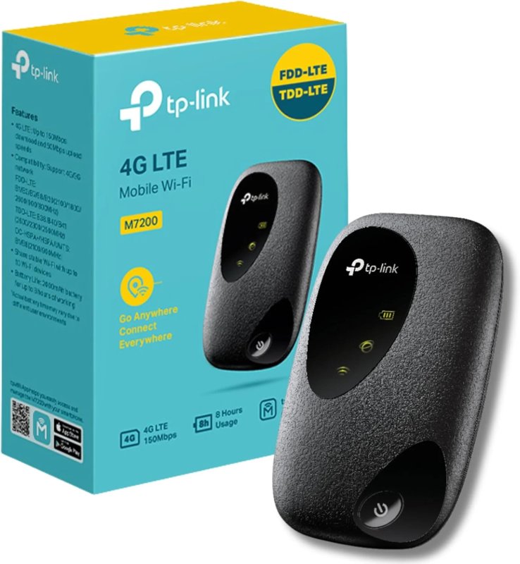 TP-LINK M7200 4G LTE MiFi Portable Wi-Fi Router 8 Hours Long Lasting Battery Black - TL-M7200