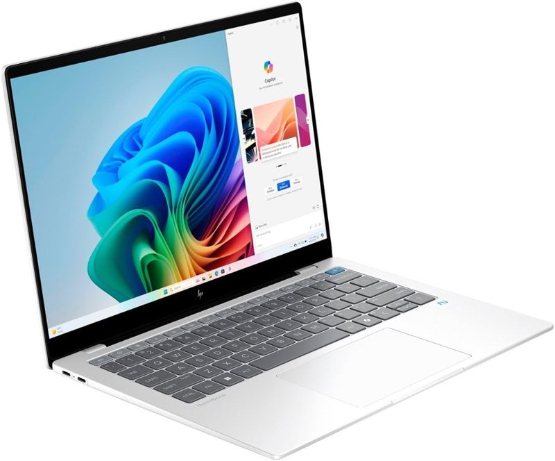 HP OmniBook X 14-fe1003dx Laptop Next Gen AI PC Copilot+ PC 512GB PCIe NVMe M.2 SSD 16GB LPDDR5x RAM Snapdragon X Plus X1P-42-100 Processor Qualcomm Adreno GPU HP True Vision 5MP IR Camera 14" 2.2K Touchscreen Display Poly Studio with Dual Speakers