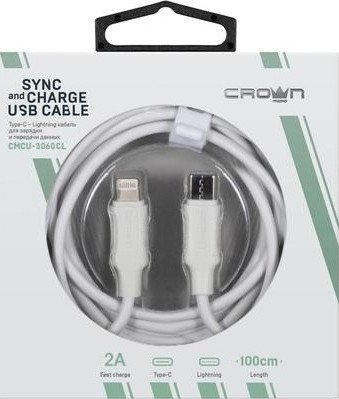 Crown Micro USB C To Lightning Cable - White CMCU-3060CL