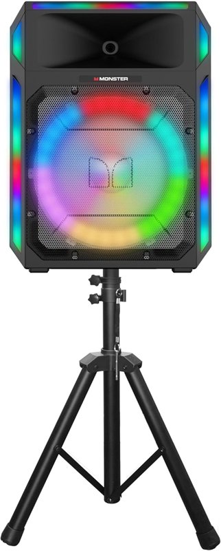 Monster X6 All-in-One Bluetooth Speaker System Party Speaker PA 600W Power 15" Sub Beat Synced LED Lights All Terrain Wheels TWS Pairing App Control Includes Adjustable Tripod & 2 Wired Microphones