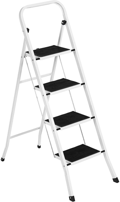 4 Step Heavy Duty Steel Step Ladder with Handgrip and Wide Anti-Slip Platform Maximum Load 150KG