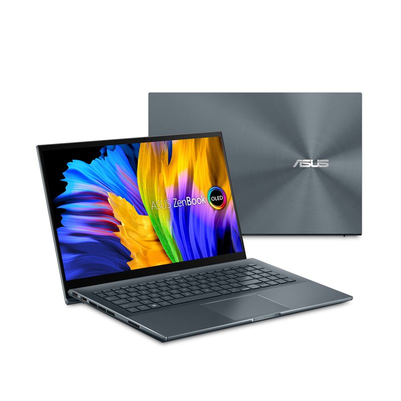 ASUS Zenbook Pro 15 UM535QE-KJ317W 15.6" FHD AMD Ryzen 7 5800H 16GB LPDDR4X RAM 512GB M.2 NVMe PCIe 3.0 SSD 4GB GDDR6 NVIDIA GeForce RTX 3050 Ti Graphics Windows 11 Home HD camera with IR Function to support Windows Hello Backlit Chiclet Keyboard Pine Grey 1 Year Warranty