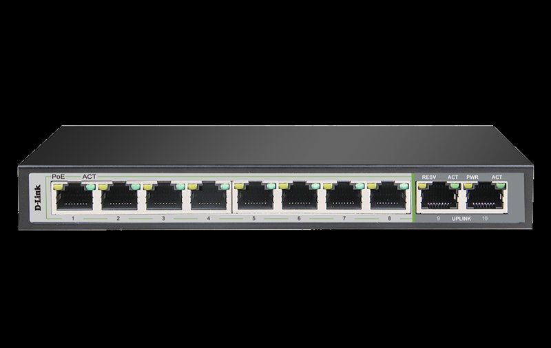 D-Link DGS-F1010P-E 250M 10-Port 1000Mbps Switch 8 PoE Ports + 2GE Uplink 250m PoE Switch