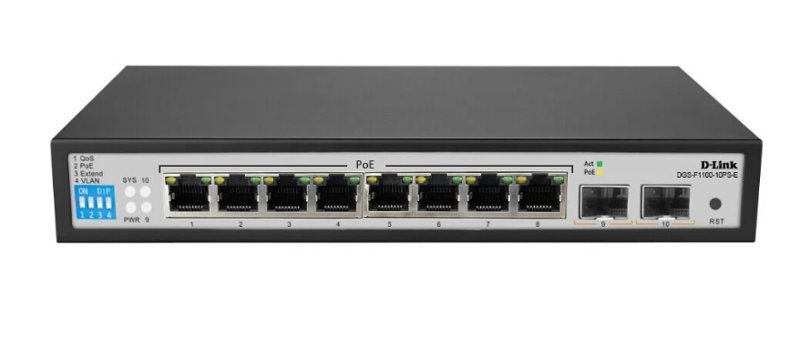 D-Link 8 Port PoE Gigabit Smart Managed Switch + 2 SFP Ports DGS-F1100-10PS