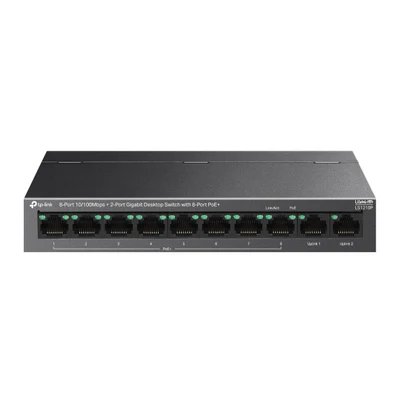 TP-Link TL-LS1210P 10-Port Desktop PoE+ Switch – 8× 10/100Mbps PoE+ + 2× Gigabit Uplink 63W CCTV Plug & Play