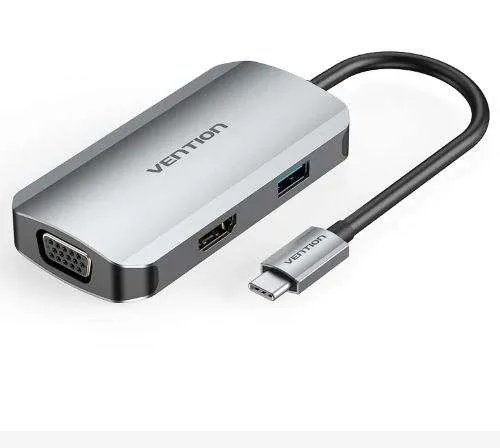 Vention USB-C Multi-function 4 in 1 Docking Station USB-C to HDMI/VGA/USB 3.0/PD 0.15M Gray Aluminum Alloy Type - TOAHB