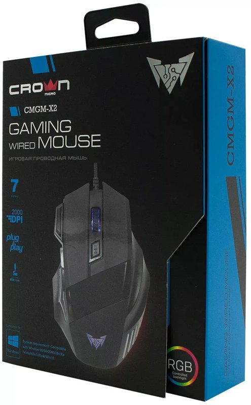 Crown Micro Wired Gaming Mouse Up to 3200Dpi Button 6D USB Interface Cable Length 1.5M CMGM-X3
