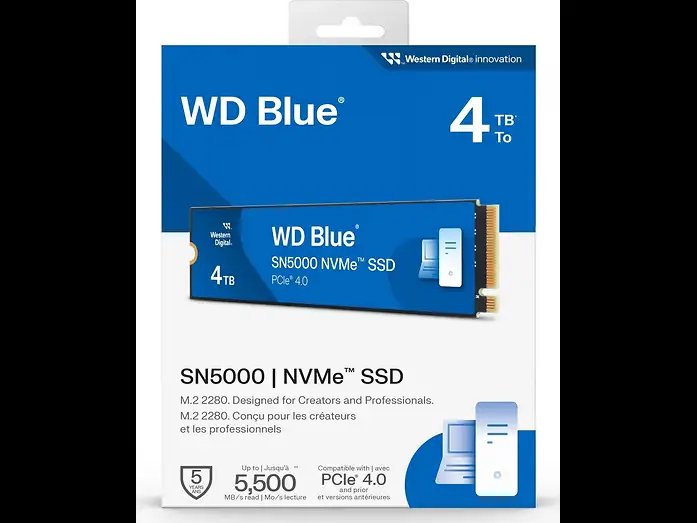 Western Digital WD 4TB Blue SN5000 NVMe SSD Gen4 PCIe M.2 2280 Up to 5500MB/s Internal Solid State Drive