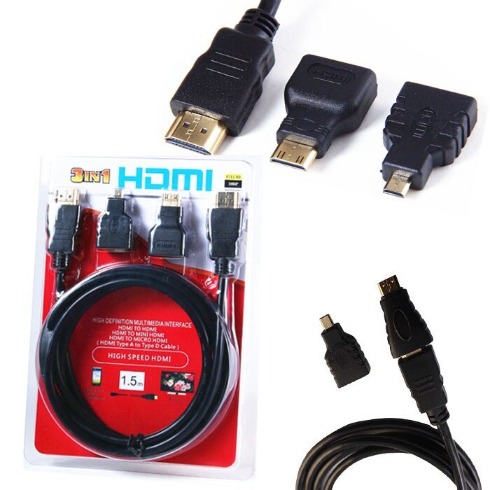 3in1 HDMI Cable To Mini Micro HDMI Adapter Cable Kit HD 1.5M for Tablet PC HDTV Camera Computer