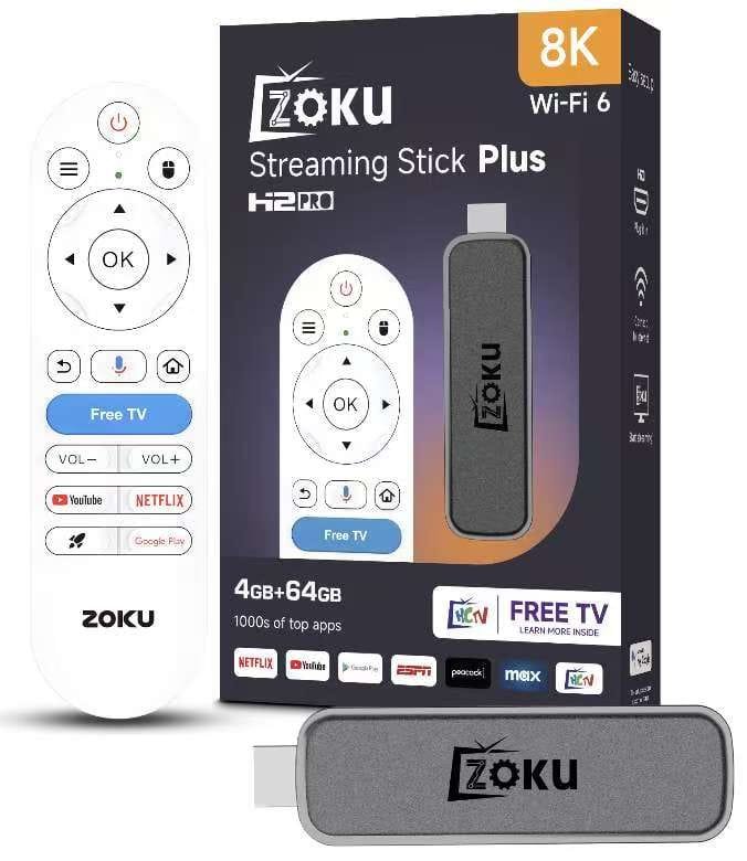 Zoku H2 Pro Streaming Stick Plus Android 14 Allwinner H618 Quad-Core 4GB RAM 64GB ROM BT5.4 Voice Remote Control Dual-Band WiFi