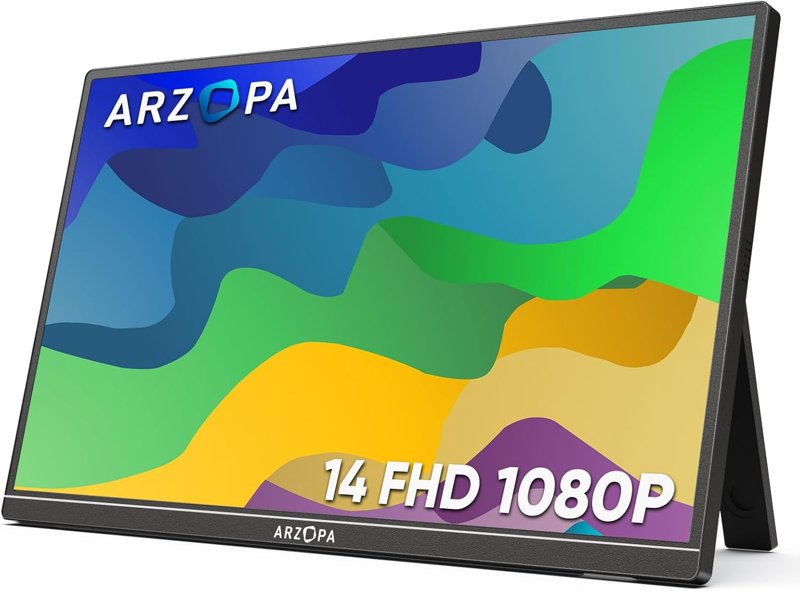 ARZOPA A1S Portable Monitor 14.0" Ultra Slim Portable 1080P FHD Monitor External Display with Dual Speakers Compatible With PC Mac Smartphones Xbox PS5 Switch