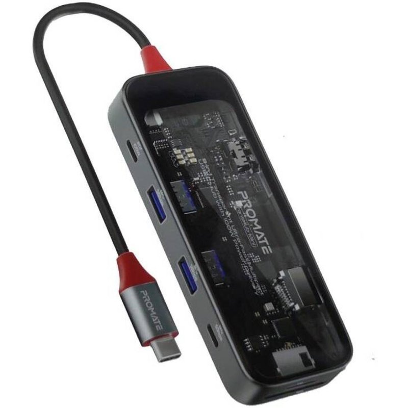 Promate TransHub-Mini 8-in 1 Transparent Ultra-Fast Multiport USB-C Hub