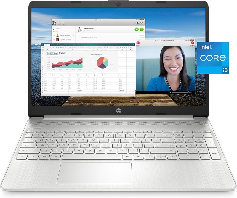 HP 15 Laptop 11th Gen Intel Core i5-1135G7 Processor 8GB DDR4 RAM 256GB PCIe SSD 15.6" Display Intel Graphics Webcam Bluetooth Wi-fi Windows 10 Silver Keyboard Markings On Screen Certified Refurbished 6 Months Warranty